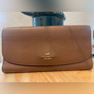 Coach Refined Pebble Leather Wallet in Saddle Brown